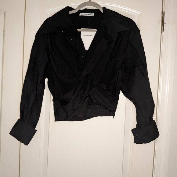15. NWT ALEXANDER WANG CROSS FRONT POPLIN CROPPED TOP - Picture 6 of 10